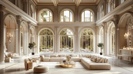 Obraz premium A spacious room featuring elegant coffered ceilings.