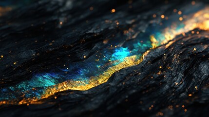 Naklejka premium Exploration of a dark stone surface revealing captivating iridescent labradorite textures with mesmerizing flashes of color