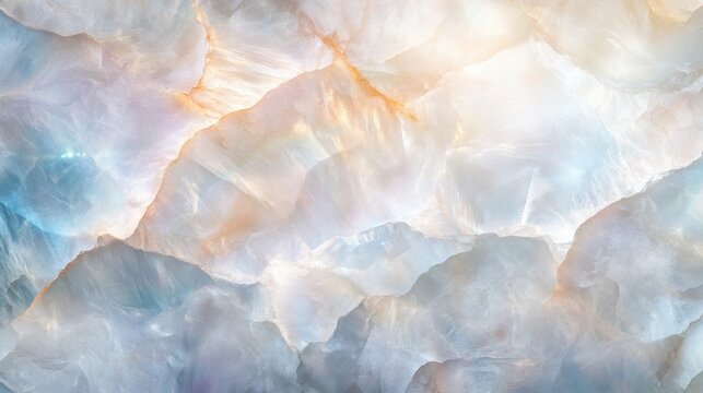 Ethereal moonstone texture radiates a soft pearlescent glow while highlighting subtle rainbow shimmer in a gentle, mystical atmosphere