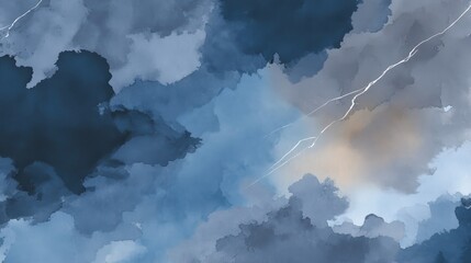 Obraz premium Abstract Watercolor Clouds with Lightning