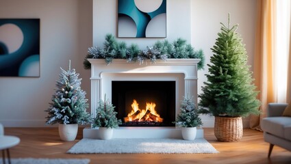 Fireplace-adjacent Christmas tree in the room