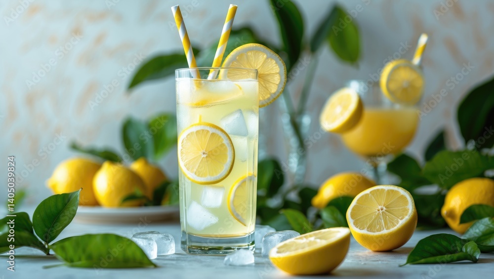 Poster cocktail made of lemon juice and ice.