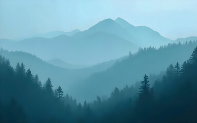 Naklejka premium misty mountain landscape
