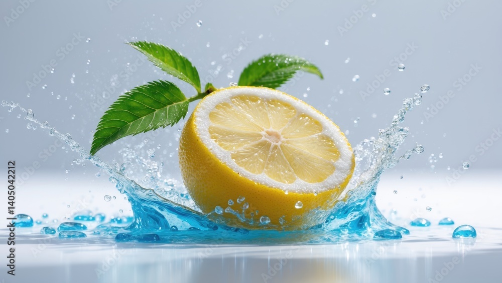Aufkleber background featuring water splashes with lemon and sliced lemon