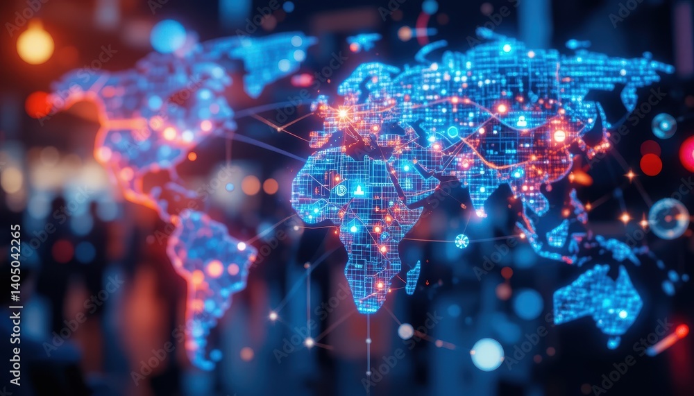 Poster global network a digital world map visualization of interconnectedness