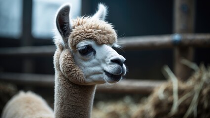 Obraz premium Detailed view of an alpaca during a show