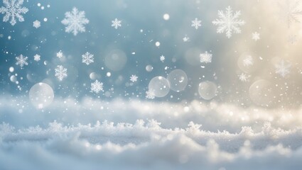 Fototapeta premium Holiday greeting card background featuring snow frost and bokeh effects