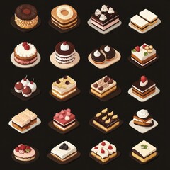 Variety of desserts in isometric style