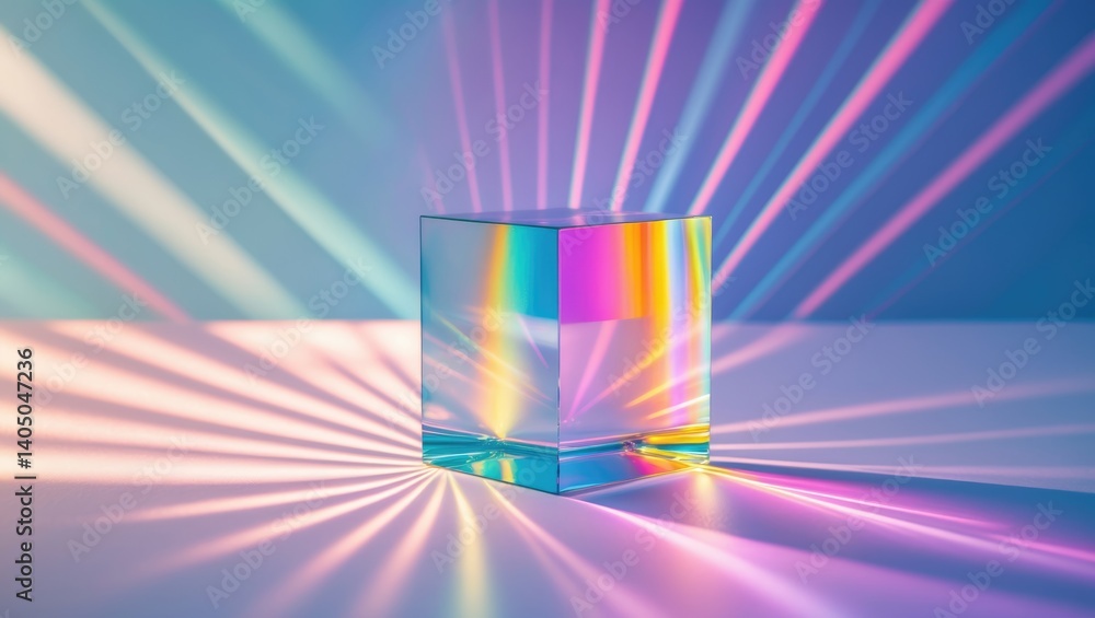 Aufkleber color spectrum rays in a glass cube. abstract backdrop featuring light reflection and refraction. ef