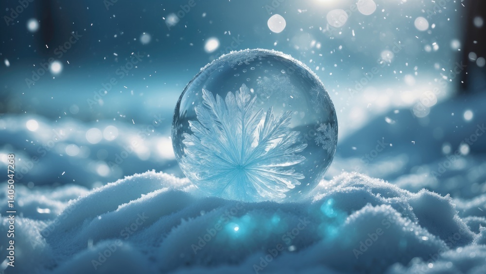 Poster winter wonders: frozen soap bubble orbs and crystal structures