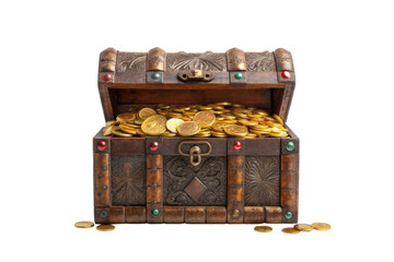 Vintage treasure chest overflowing with gold coins, perfect for creative projects and designs related to adventure themes