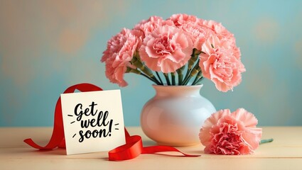Wishing you a speedy recovery with carnations in a vase
