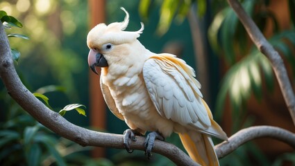 Branch occupied by a Goffin cockatoo.