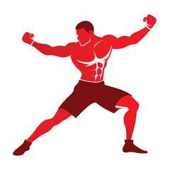 realistic silhouette of a boxer stretching arms vector illustration
