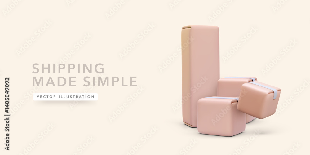 Poster shipping boxes for delivery and packing services with minimal 3d style and soft colors. perfect for 