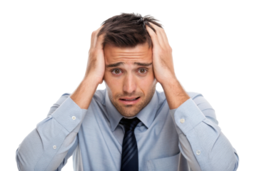 Stressful business man expressing frustration while holding head