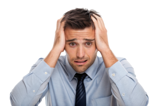 Stressful business man expressing frustration while holding head