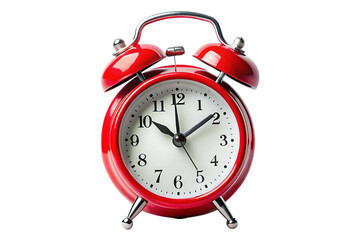 Classic Red Twin-Bell Alarm Clock with White Dial isolated on white background . A classic Red alarm clock illustration on white