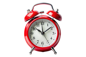 Classic Red Twin-Bell Alarm Clock with White Dial isolated on white background . A classic Red alarm clock illustration on white