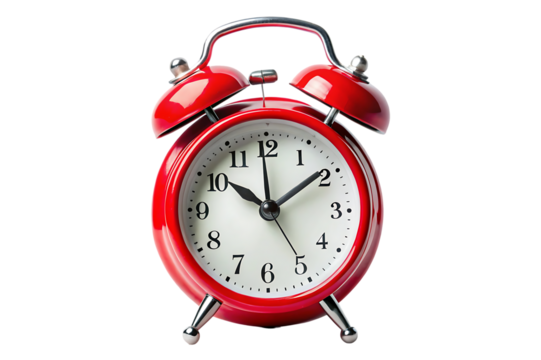 Classic Red Twin-Bell Alarm Clock with White Dial isolated on white background . A classic Red alarm clock illustration on white