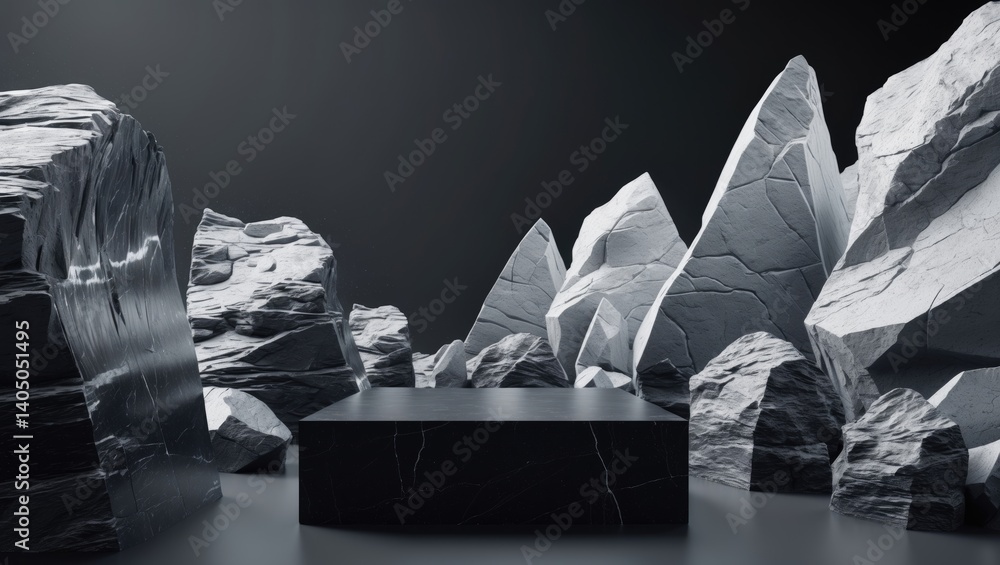 Poster granite stone display for high-end product showcasing.