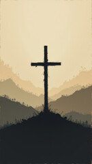Obraz premium Cross standing atop a hill against a sky background.