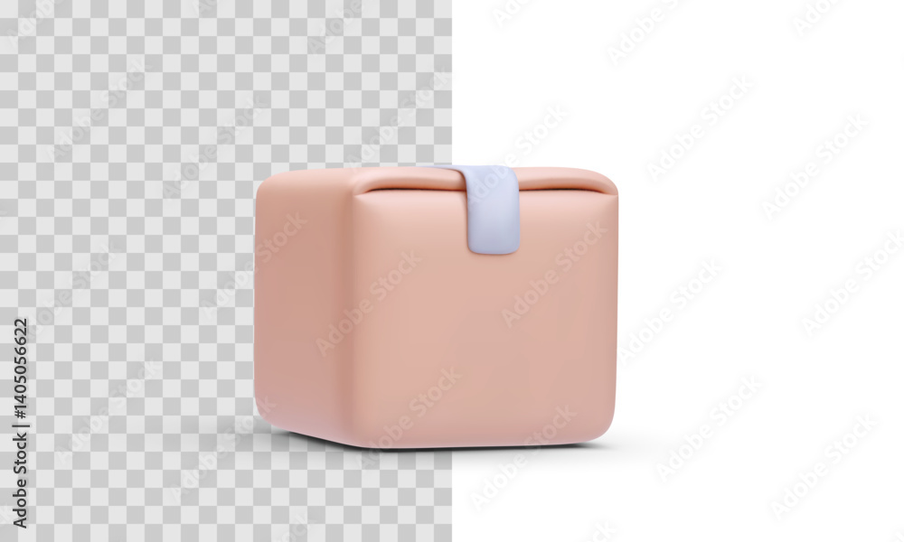 Poster 3d render of a minimal soft pastel package icon with rounded corners and a clip, isolated on transpa