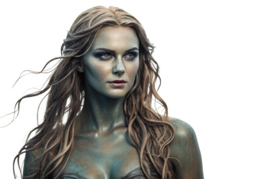 Mermaid fantasy character with flowing hair and shimmering skin for creative design and artistic projects