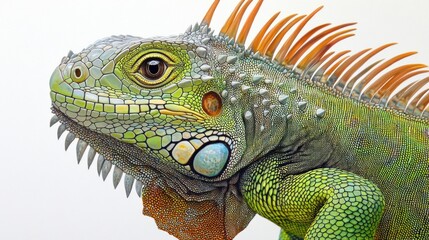 Fototapeta premium Close-up portrait of a vibrant green iguana.