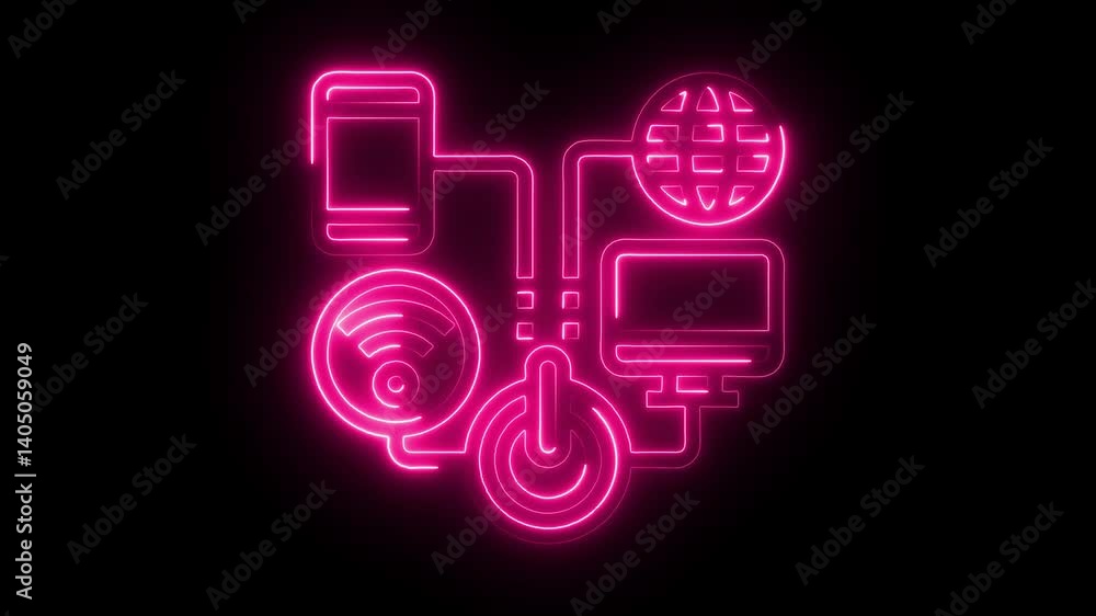 Poster digital icon animation on black background..