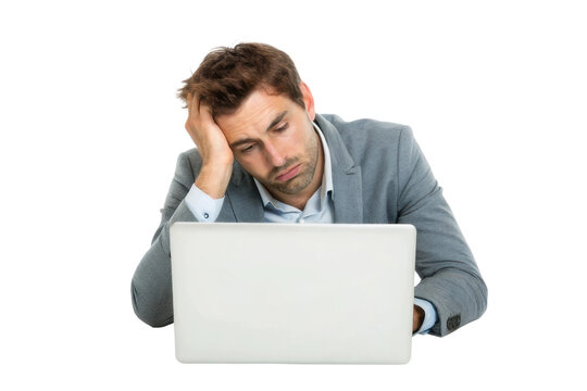 Man feeling frustrated while working on laptop in office setting