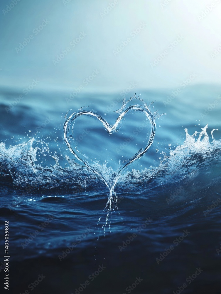 Poster ocean waves create a heartbeat line symbolizing the connection between life and water in a tranquil 