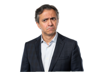 Confused businessman expressing doubt in a corporate setting during a meeting