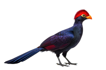 Vibrant bird with striking red crown and colorful plumage standing on white surface in natural pose for wildlife enthusiasts