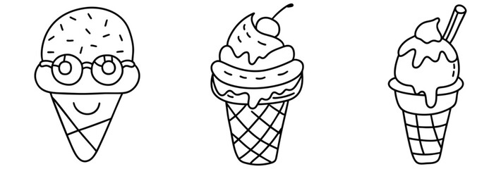 Delight in heart of summer with these charming ice cream illustrations featuring playful designs and delightful toppings