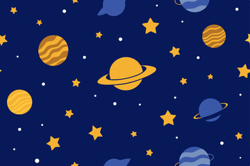 seamless pattern with planets and stars