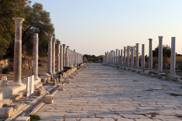 Ancient ruins of agora and streets in the ancient city of Side