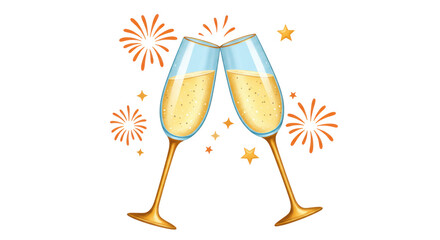 Isolated Champagne Glasses Toasting with Fireworks