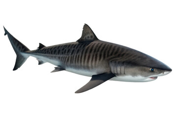 Obraz premium Tiger shark swimming gracefully through clear ocean waters during a bright sunny day