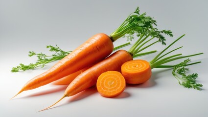 Carrots and cut pieces separated on a background