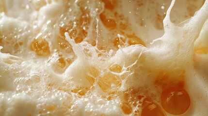 Close-up of frothy beer spilling over a glass, capturing the dynamic motion and texture