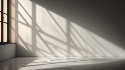 Abstract background of gray shadows and light blur on wall from window, indoor architectural dark shadows in room, monochrome, black and white