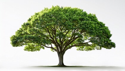 Obraz premium large tree with green leaves stands alone on a white background