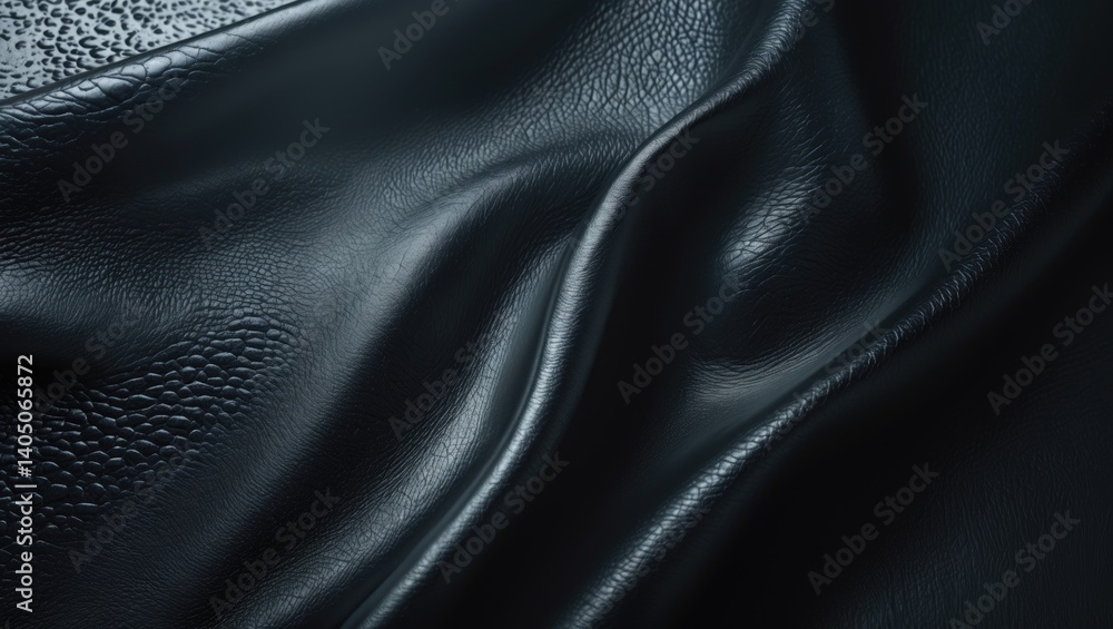 Poster close-up view of authentic solid black leather texture, macro shot. matte leatherette structure, syn