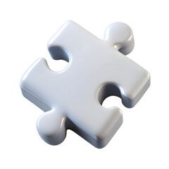 Obraz premium A single puzzle piece, a symbol of connection, representing the search for solutions and the quest for completion, rendered in a smooth, light grey, 3D style.