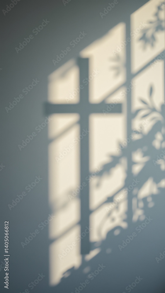 Aufkleber christian cross on window sill with shadowy sunlight filtering through.