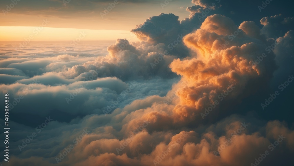 Poster an impressive sunset sky adorned with dark clouds and hints of orange illumination.