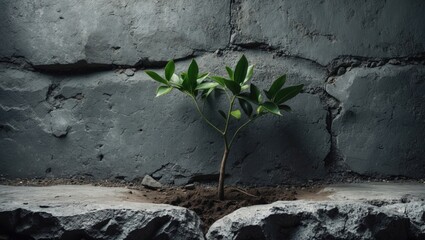 A recently planted tree is positioned with its back against a wall