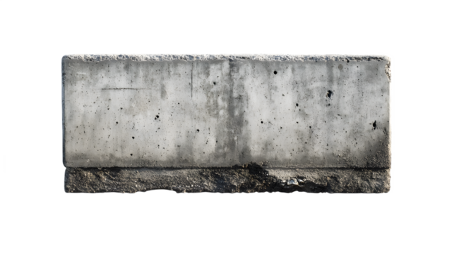 A weathered concrete block with a rough surface and textured details, showcasing its industrial aesthetic.