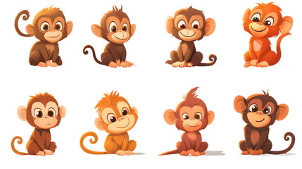 Fototapeta premium A playful collection of cartoon monkeys in various poses and colors, showcasing their lively personalities and friendly expressions.